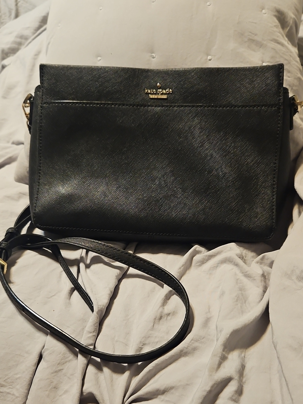kate spade Black Saffiano Crossbody with Gold Hardware